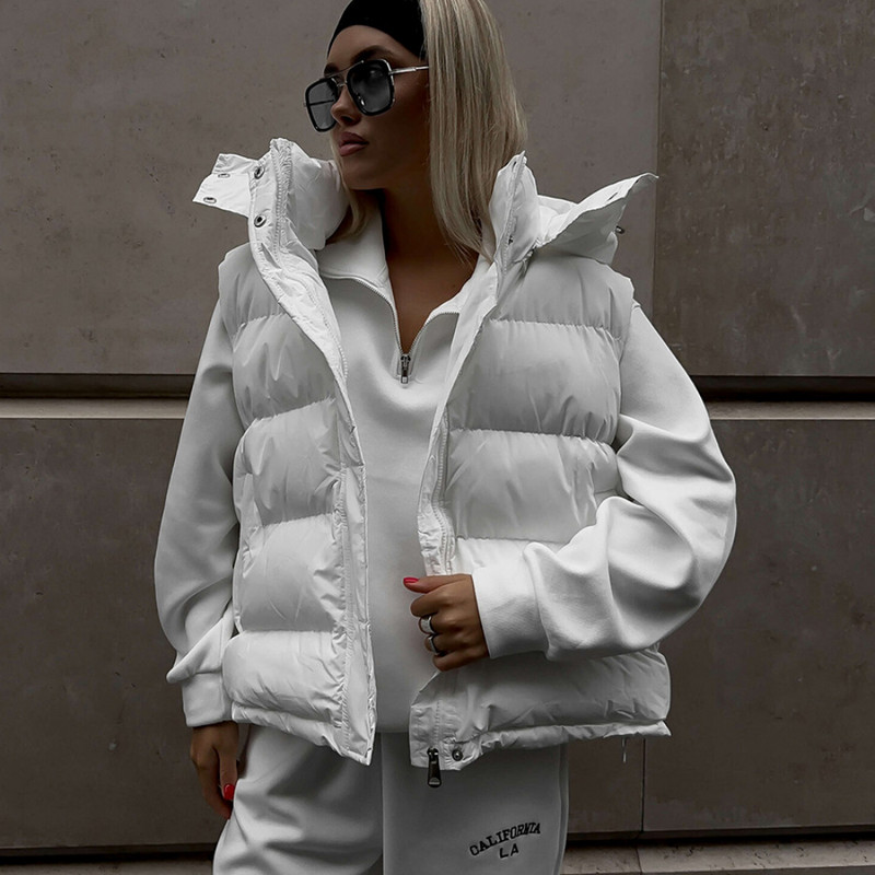 Prošivena jakna s kapuljačom bez rukava Ženska zimska parka prsluk Vintage kaput Gornja odjeća Topla debela pufer jakna Ležerne široke majice Novo