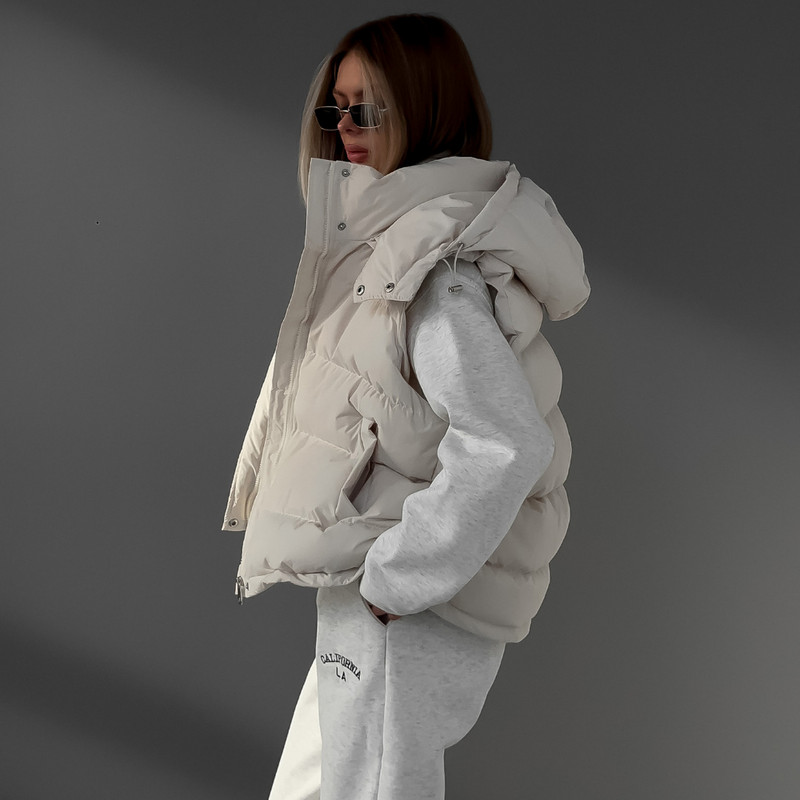 Prošivena jakna s kapuljačom bez rukava Ženska zimska parka prsluk Vintage kaput Gornja odjeća Topla debela pufer jakna Ležerne široke majice Novo