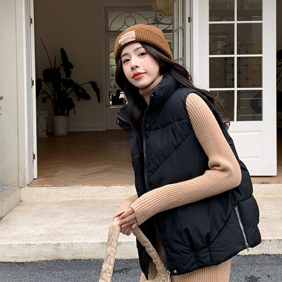Φθινοπωρινό χειμερινό πουπουλένιο βαμβακερό γιλέκο Γυναικείο αμάνικο βαμβακερό σακάκι Κορεάτικο φερμουάρ από μασίφ πλαϊνά Φαρδύ χοντρό ζεστό γιλέκο