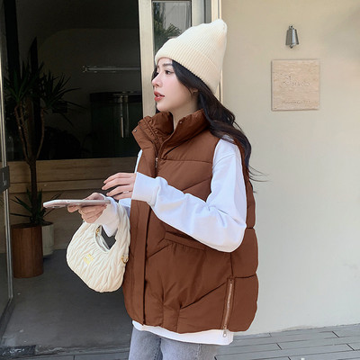 Φθινοπωρινό χειμερινό πουπουλένιο βαμβακερό γιλέκο Γυναικείο αμάνικο βαμβακερό σακάκι Κορεάτικο φερμουάρ από μασίφ πλαϊνά Φαρδύ χοντρό ζεστό γιλέκο