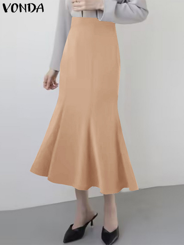 Moda femei fuste VONDA 2023 ocazional talie înaltă înfășurat șold coadă de pește genunchi lungime jumătate fustă feminină fund supradimensionat