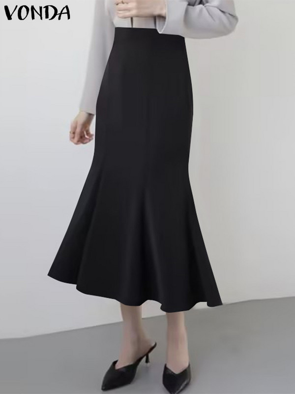 Moda femei fuste VONDA 2023 ocazional talie înaltă înfășurat șold coadă de pește genunchi lungime jumătate fustă feminină fund supradimensionat