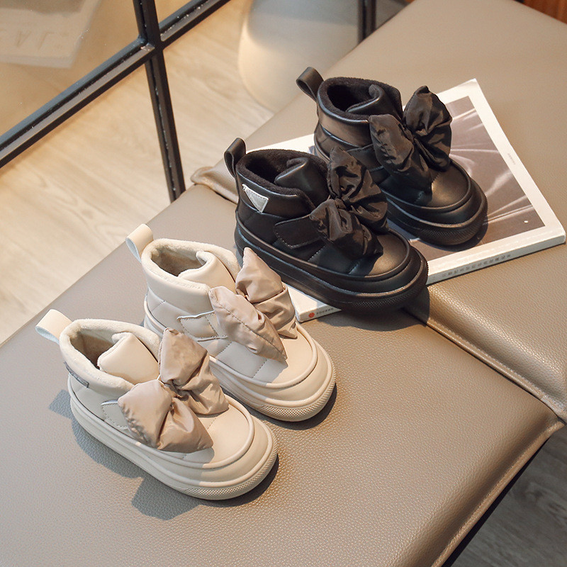 Zimske dječje čizme za snijeg Moda za djevojčice s velikom leptir-kravatom Dizajn princezinih čizama Dječje tople deblje pamučne cipele s kopčanjem na kuku