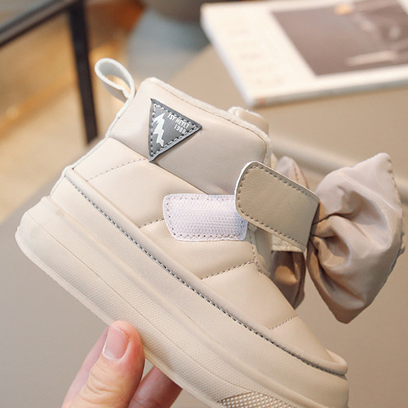 Zimske dječje čizme za snijeg Moda za djevojčice s velikom leptir-kravatom Dizajn princezinih čizama Dječje tople deblje pamučne cipele s kopčanjem na kuku