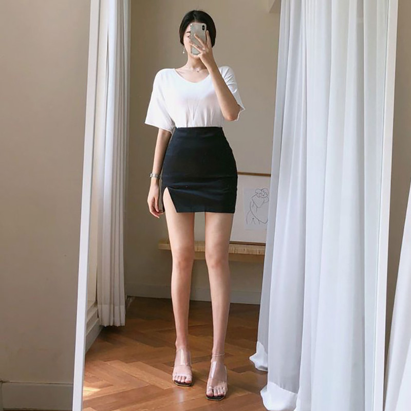 Σέξι μοντέρνα γυναικεία φούστα σε γραμμή Α με ελαστική ψηλή μέση