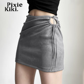 PixieKiki Mini-fustă cu dantelă laterală scobită 2023 Nouă primăvară vară Y2k Fuste sexy Gri femei Pantaloni P94-AG19