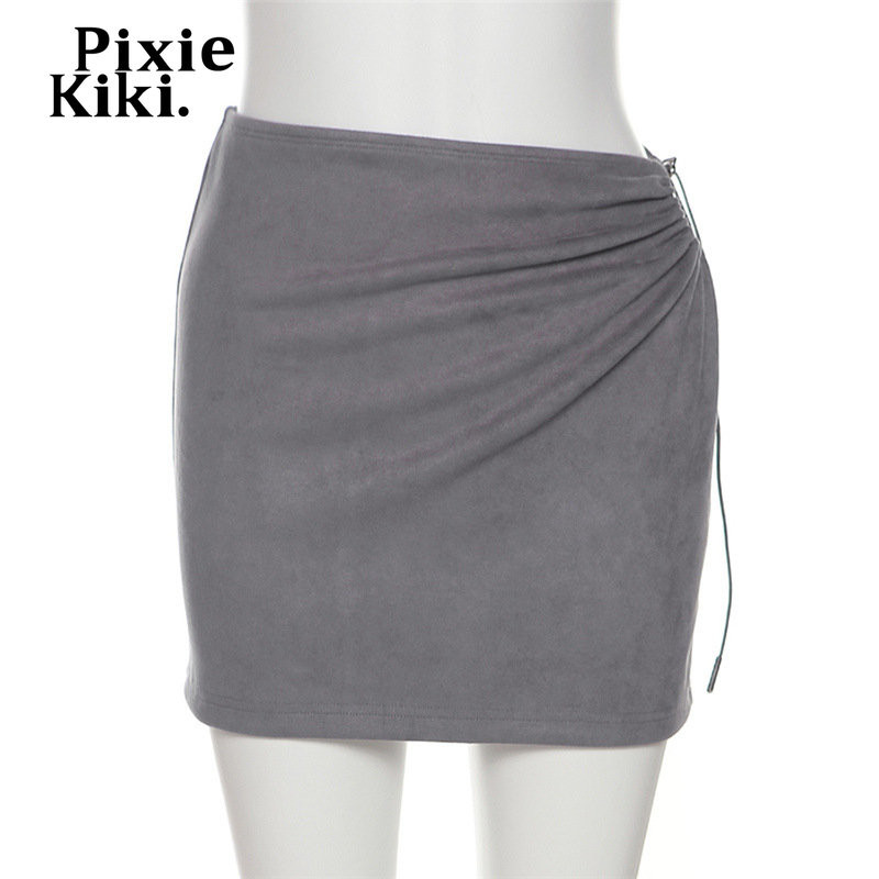 PixieKiki, bočná vyklenutá šnurovacia minisukňa, nová jar/leto 2023, sexi sukne, sivé dámske nohavice, rozmery P94-AG19