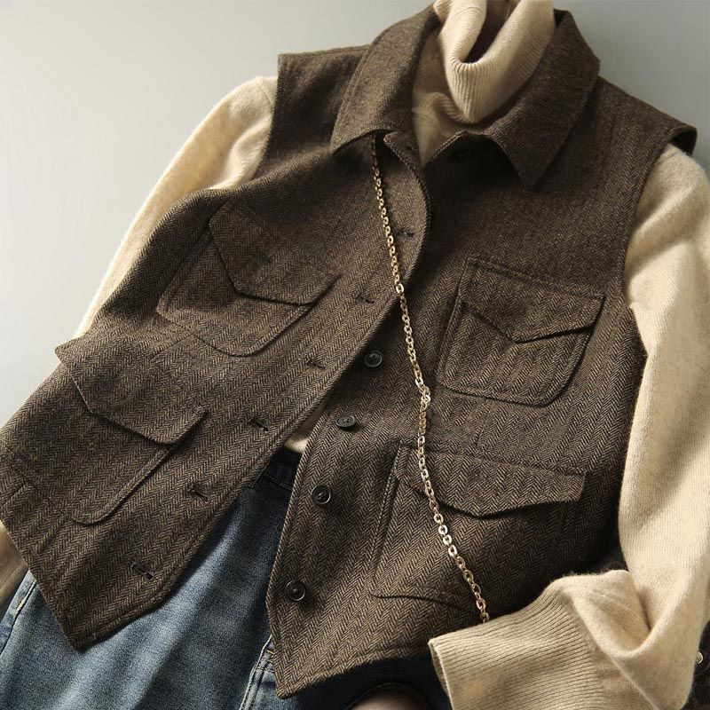 Vestă scurtă de modă pentru femei Topuri fără mâneci Cardigan Jachetă retro de primăvară și toamnă Slim Fit Vestă cu ridicata Nou