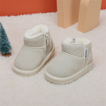 2023 Νέες χειμερινές βρεφικές μπότες χιονιού Δερμάτινα ζεστά βελούδινα παιδικά παπούτσια με φερμουάρ Μαλακή σόλα για νήπια για αγόρια για κορίτσια 15-25