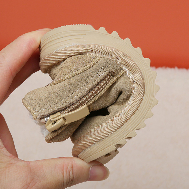 2023 Νέες χειμερινές βρεφικές μπότες χιονιού Δερμάτινα ζεστά βελούδινα παιδικά παπούτσια με φερμουάρ Μαλακή σόλα για νήπια για αγόρια για κορίτσια 15-25