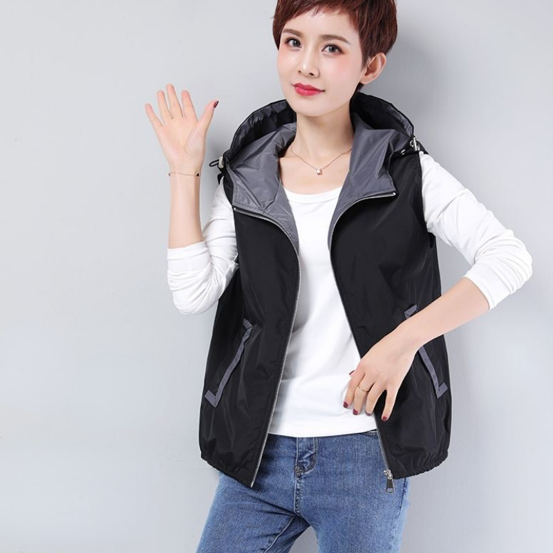 Korejski modni prsluk s kapuljačom Ženska jakna bez rukava Sweatshirt ležerni jednobojni kardigan široke majice ulične odjeće prsluci