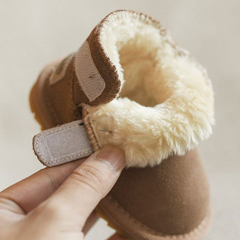 Нови зимни бебешки ботуши за сняг Топли плюшени кожени обувки за малко дете Модни момчета и момичета Противоплъзгащи се гумени подметки Бебешки маратонки Детски ботуши