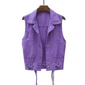 Moteriškos džinsinės liemenės petnešėlės sutrumpintos be rankovių korėjietiškos mados megztinio pavasario ir rudens paltai Laisvalaikio liemenė Gatvės apranga Nauja