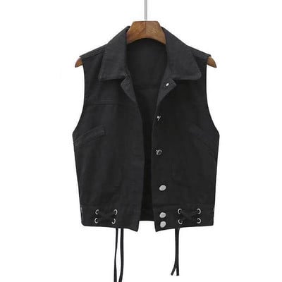 Moteriškos džinsinės liemenės petnešėlės sutrumpintos be rankovių korėjietiškos mados megztinio pavasario ir rudens paltai Laisvalaikio liemenė Gatvės apranga Nauja