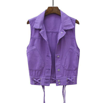 Moteriškos džinsinės liemenės petnešėlės sutrumpintos be rankovių korėjietiškos mados megztinio pavasario ir rudens paltai Laisvalaikio liemenė Gatvės apranga Nauja