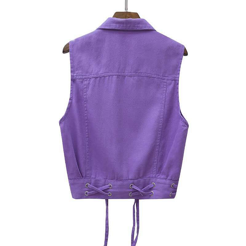 Moteriškos džinsinės liemenės petnešėlės sutrumpintos be rankovių korėjietiškos mados megztinio pavasario ir rudens paltai Laisvalaikio liemenė Gatvės apranga Nauja