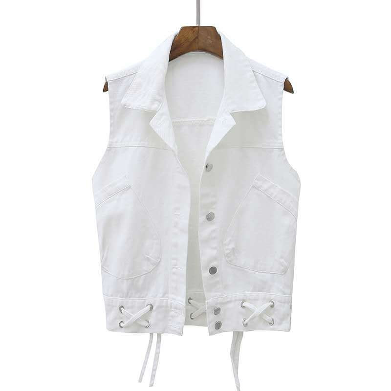 Moteriškos džinsinės liemenės petnešėlės sutrumpintos be rankovių korėjietiškos mados megztinio pavasario ir rudens paltai Laisvalaikio liemenė Gatvės apranga Nauja