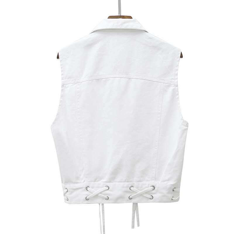 Moteriškos džinsinės liemenės petnešėlės sutrumpintos be rankovių korėjietiškos mados megztinio pavasario ir rudens paltai Laisvalaikio liemenė Gatvės apranga Nauja