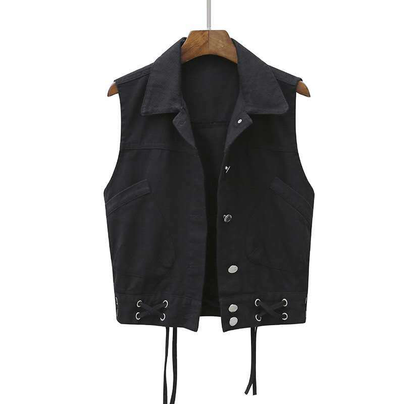 Moteriškos džinsinės liemenės petnešėlės sutrumpintos be rankovių korėjietiškos mados megztinio pavasario ir rudens paltai Laisvalaikio liemenė Gatvės apranga Nauja