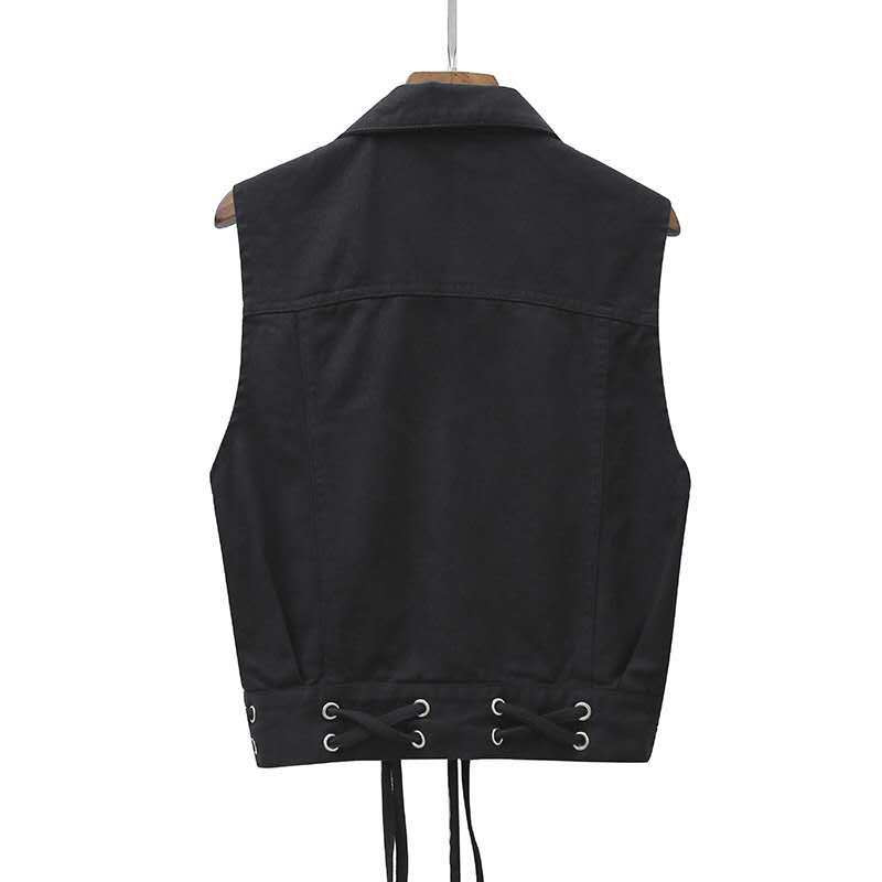 Moteriškos džinsinės liemenės petnešėlės sutrumpintos be rankovių korėjietiškos mados megztinio pavasario ir rudens paltai Laisvalaikio liemenė Gatvės apranga Nauja