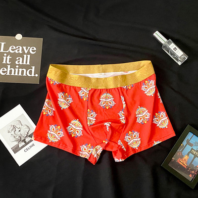 Ανδρικά εσώρουχα Σέξι άνετο μποξερ σορτς με εμπριμέ βαμβακερό ανδρικό εσώρουχο Cueca Hombre Αναπνεύσιμο μεγάλου μεγέθους σώβρακο