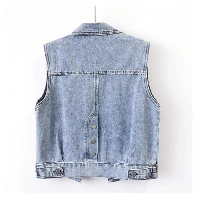 Novi ženski traper prsluk sa šljokicama Kardigan bez rukava Korejski modni gornji dijelovi Vintage jesenska jakna Prsluk Ženski ležerni široki