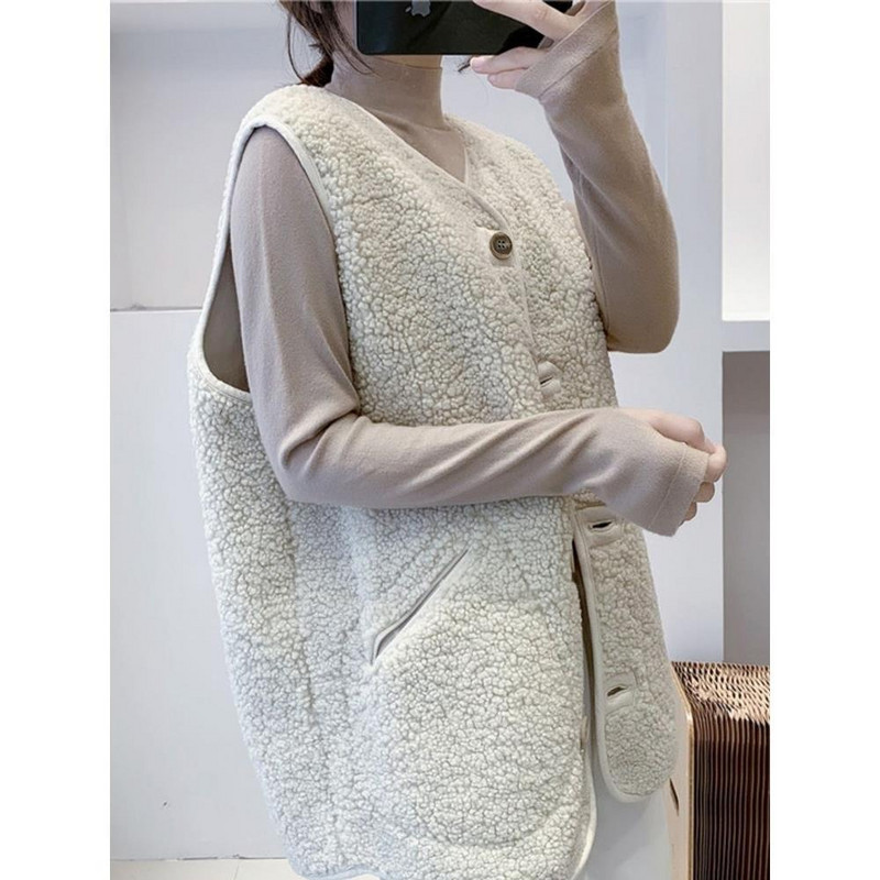 Faux Lambswool Γιλέκο Vintage Αμάνικο Ζακέτα Ανοιξιάτικο Φθινόπωρο Γυναικεία Μπουφάν Y2k Μπλουζάκια Κορεατικά παλτό μόδας Oversized Harajuku