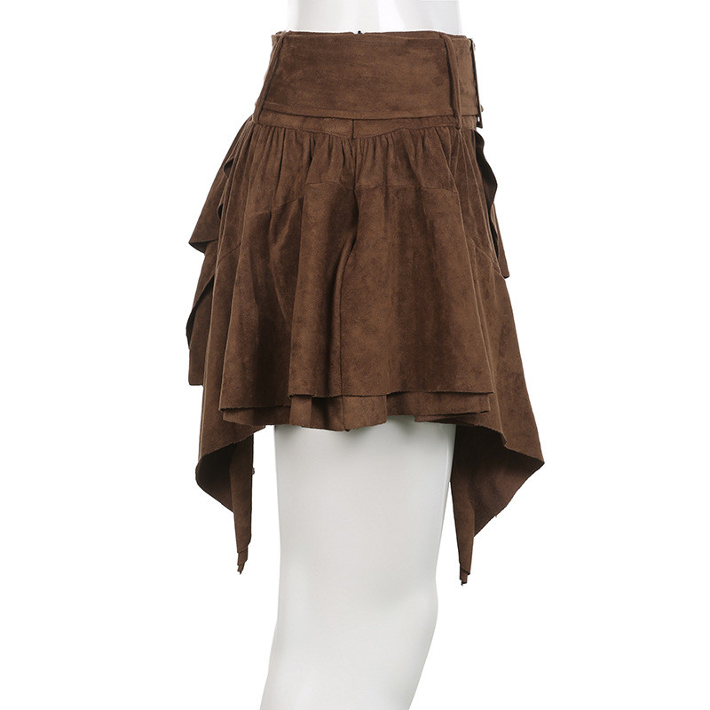 Nova modna ženska ljetna retro suknja od brušene kože visokog struka za 2023. s nepravilnim porubom i više slojeva