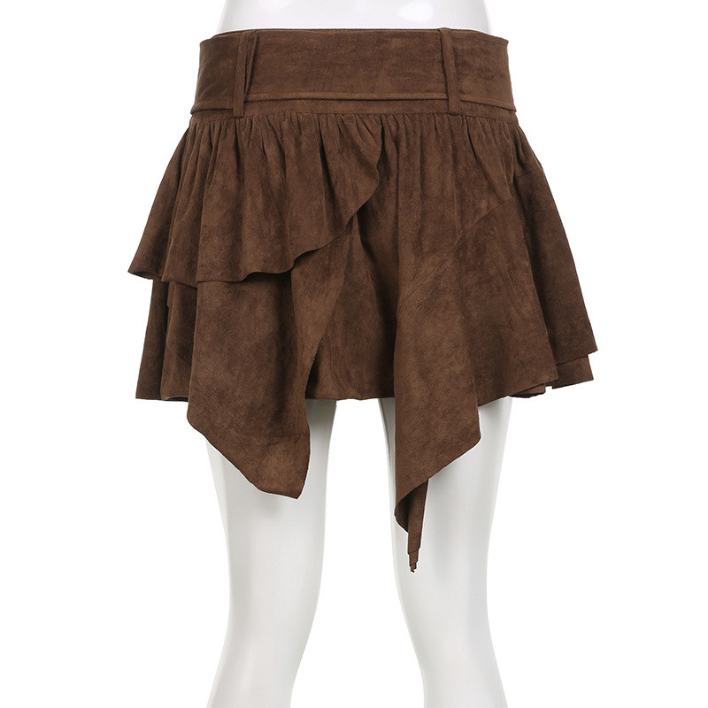 Nova modna ženska ljetna retro suknja od brušene kože visokog struka za 2023. s nepravilnim porubom i više slojeva