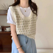 Pulover scurt pentru femei de modă Vestă pentru petrecere a timpului liber Topuri fără mâneci Sexy coreeană ieftină cu ridicata Jachetă de transport gratuit New Y2k