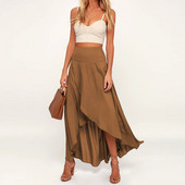 Ženska suknja Asimetrične ljetne lagane suknje s prorezima i omotom Elastične lepršave suknje s volanima Jednobojne za ženske ljetne zabave