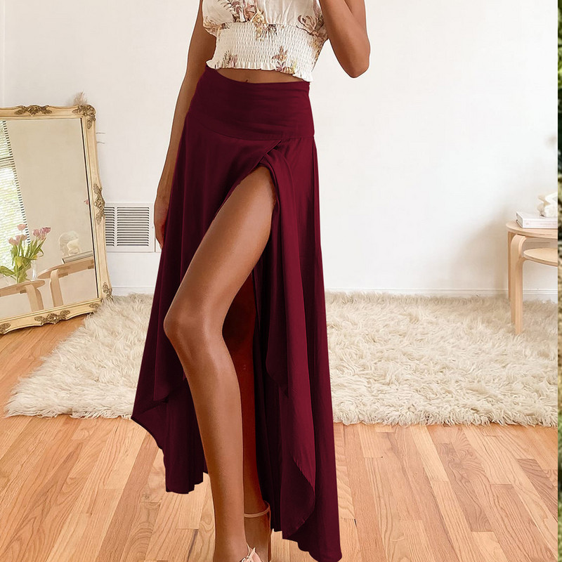 Ženska suknja Asimetrične ljetne lagane suknje s prorezima i omotom Elastične lepršave suknje s volanima Jednobojne za ženske ljetne zabave