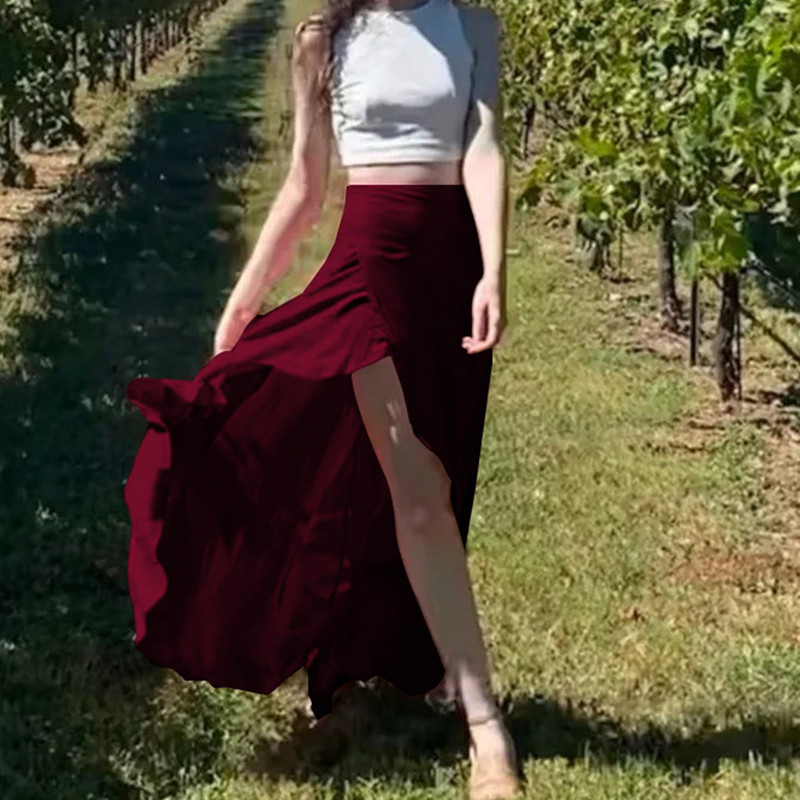 Ženska suknja Asimetrične ljetne lagane suknje s prorezima i omotom Elastične lepršave suknje s volanima Jednobojne za ženske ljetne zabave