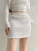 wsevypo Mini-fuste cu tricot alb, dulce, zână, cu nervuri, femei, fete electronice, anii 2000, bandă elastică, tiv verde, fustă bodycon, haine estetice