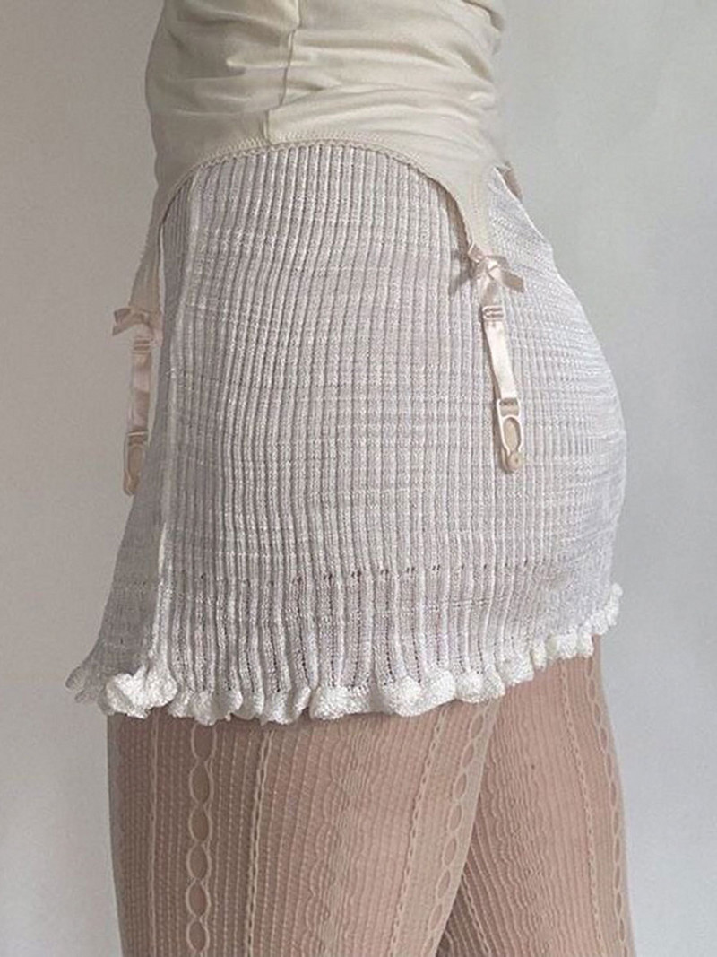 wsevypo Fairy Sweet Bijele pletene rebraste mini suknje Ženske E-djevojke 2000-ih Elastična traka Zelena salata Hem Bodycon Suknja Estetska odjeća