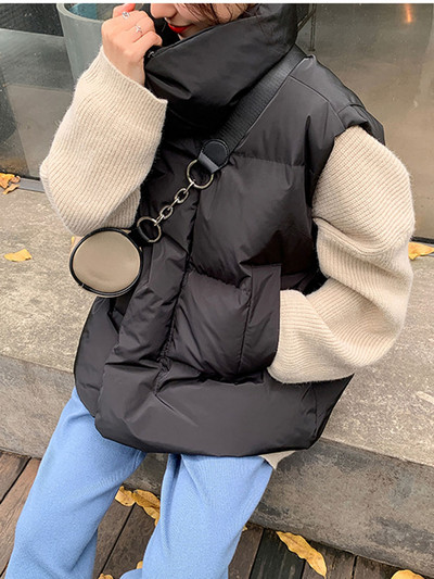 Jmprs Coreeană Chic Gros Puffy Vest Femei Iarna Cald Streetwear Parkas Jachetă Simplu Lejer Fermoar Casual Bumbac Puf Vestă Solid