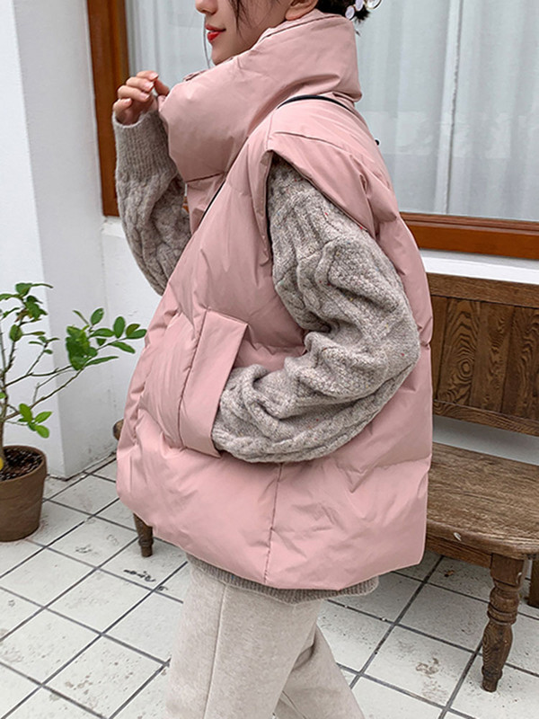Jmprs Coreeană Chic Gros Puffy Vest Femei Iarna Cald Streetwear Parkas Jachetă Simplu Lejer Fermoar Casual Bumbac Puf Vestă Solid