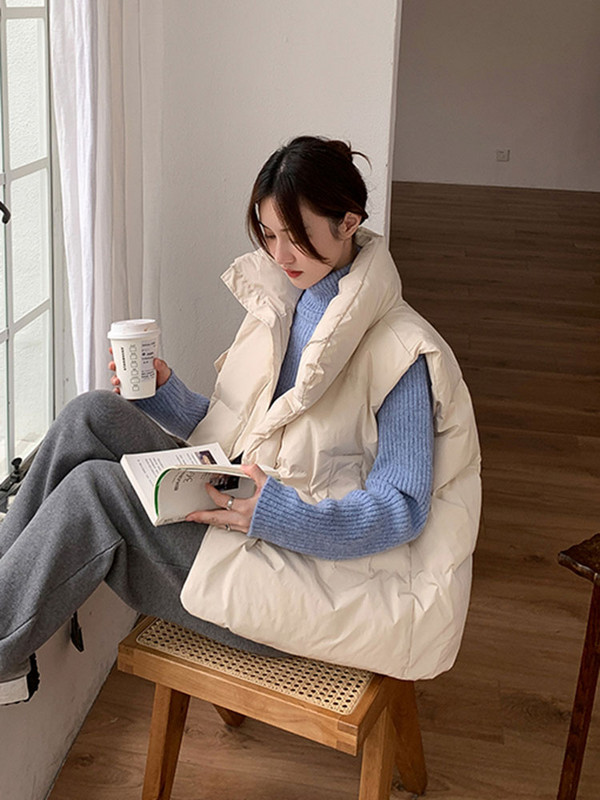 Jmprs Coreeană Chic Gros Puffy Vest Femei Iarna Cald Streetwear Parkas Jachetă Simplu Lejer Fermoar Casual Bumbac Puf Vestă Solid