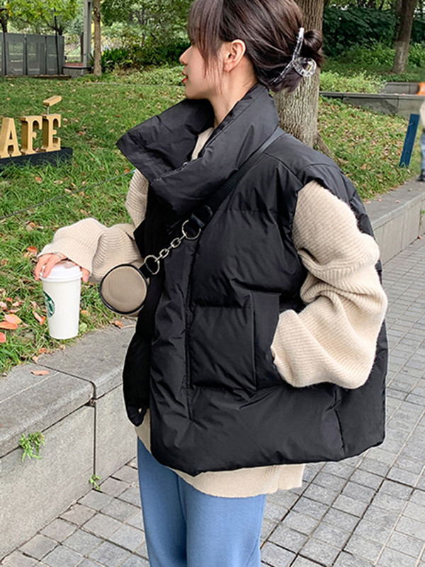 Jmprs Coreeană Chic Gros Puffy Vest Femei Iarna Cald Streetwear Parkas Jachetă Simplu Lejer Fermoar Casual Bumbac Puf Vestă Solid