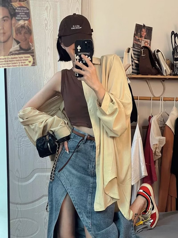 Asimetrične suknje Ženske Midi Chic Ljeto Jesenska Moda Korejska osnovna traper odjeća Visokog struka Falda Aesthetic Streetwear Y2k