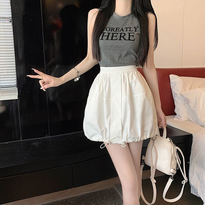 DEEPTOWN Cargo Mini γυναικεία φούστα Ελαστική ψηλόμεση σε γραμμή Α με κορδόνι ιαπωνικής μόδας Casual μπαλόνι φούστα Καλοκαιρινό streetwear