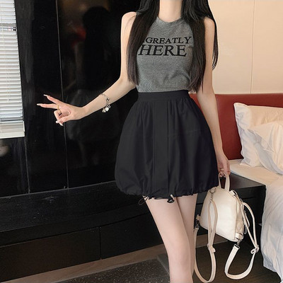 DEEPTOWN Cargo Mini γυναικεία φούστα Ελαστική ψηλόμεση σε γραμμή Α με κορδόνι ιαπωνικής μόδας Casual μπαλόνι φούστα Καλοκαιρινό streetwear