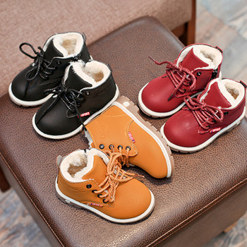 Зимни детски ежедневни обувки Есенни ботуши Обувки за момчета Модни кожени меки противоплъзгащи ботуши за момичета 21-30 Спортни обувки за бягане