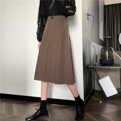Μακριά φούστα Γυναικεία ρετρό λεπτή ψηλόμεση πλισέ φούστα Γυναικεία φθινοπωρινή Νέα μονόχρωμη μεσαίου μήκους φούστα με όλα τα ταιριαστά χρώματα
