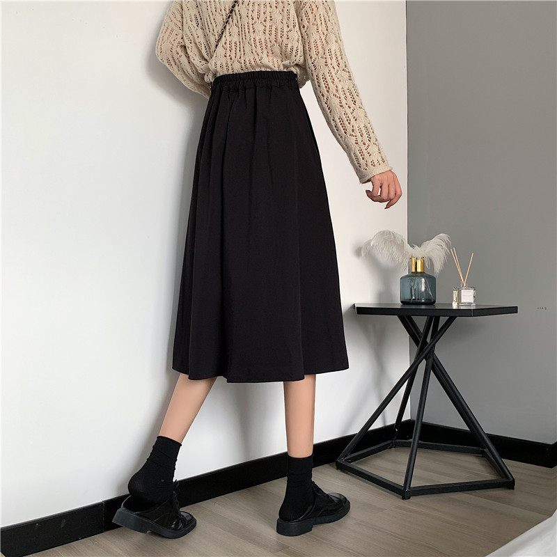 Μακριά φούστα Γυναικεία ρετρό λεπτή ψηλόμεση πλισέ φούστα Γυναικεία φθινοπωρινή Νέα μονόχρωμη μεσαίου μήκους φούστα με όλα τα ταιριαστά χρώματα