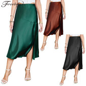 Ženska suknja visokog struka Svilene satenske suknje Ljetne elegantne ženske suknje A-kroja Uredske midi dugačke suknje 2023.