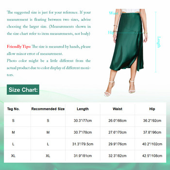 Дамска пола с висока талия Копринени сатенени поли Летни елегантни дамски поли A-силует Странично разделени Офис Midi дълги поли 2023