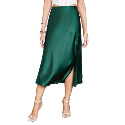 Ženska suknja visokog struka Svilene satenske suknje Ljetne elegantne ženske suknje A-kroja Uredske midi dugačke suknje 2023.