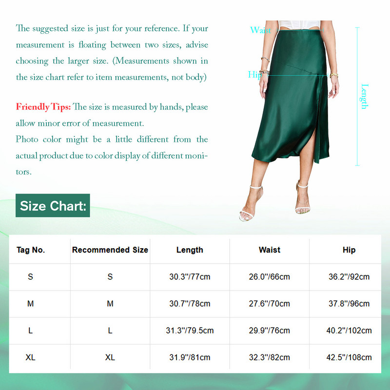 Ženska suknja visokog struka Svilene satenske suknje Ljetne elegantne ženske suknje A-kroja Uredske midi dugačke suknje 2023.
