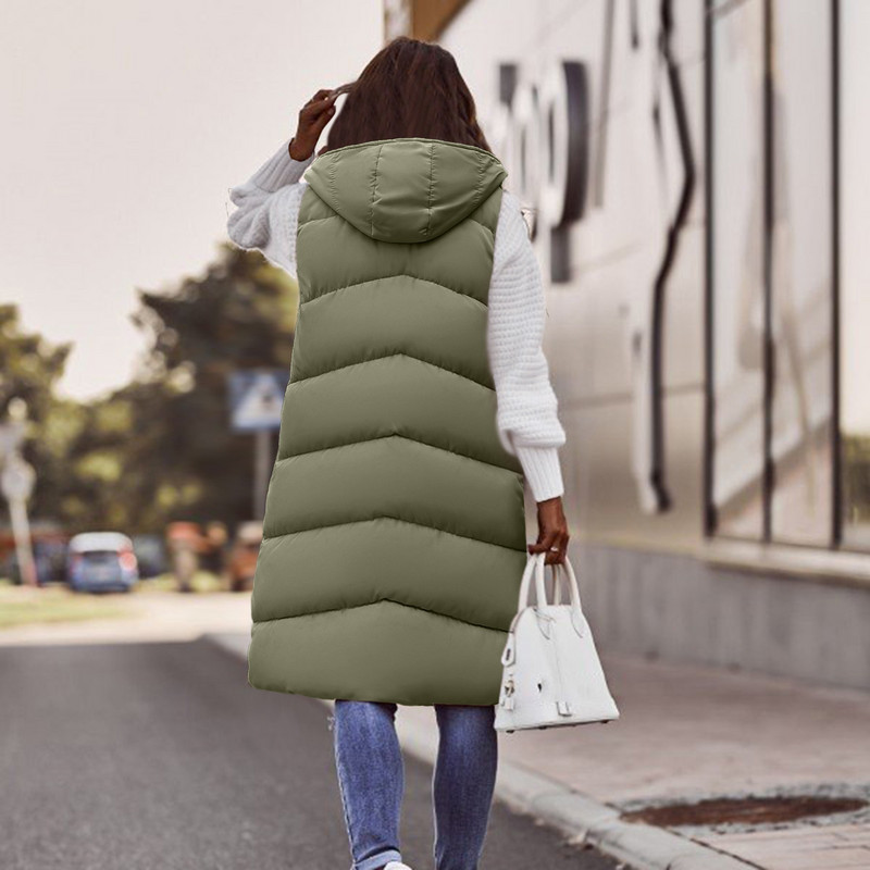 Dámska bezrukávová vesta s dlhým páperovým kabátom, pevná kórejská kapucňa s prešívanými vestami, voľná dámska móda 2023, ležérny zimný kabát